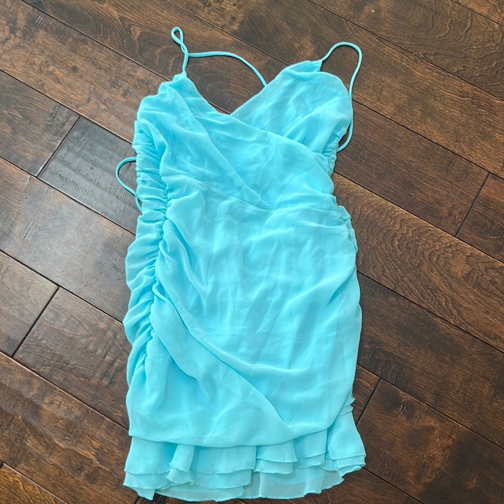 Lucy in the Sky turquoise mini dress